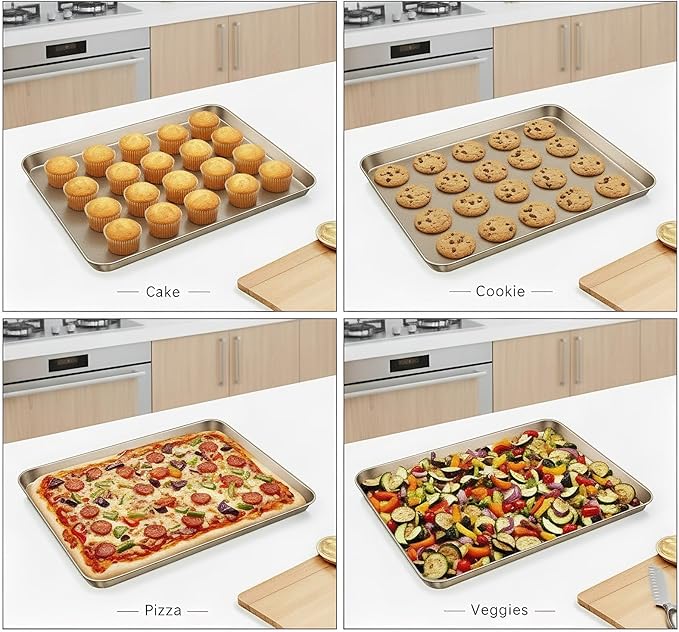 Nicunom Set of 2 Sheet Cake Pan, 11.8" x 17.5" Cookie Sheet, Nonstick Baking Sheet Pans Bakeware Toaster Oven Baking Trays Set, Perfect Cookie Sheet for Baking and Roasting, Commercial Or Home Use