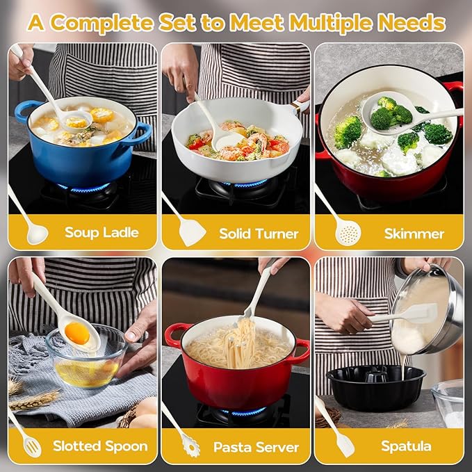 Onader Silicone Cooking Utensils Set, 6 Pieces Kitchen Utensils for Cooking, White Kitchen Utensils Gadget Set of Nonstick Cookware
