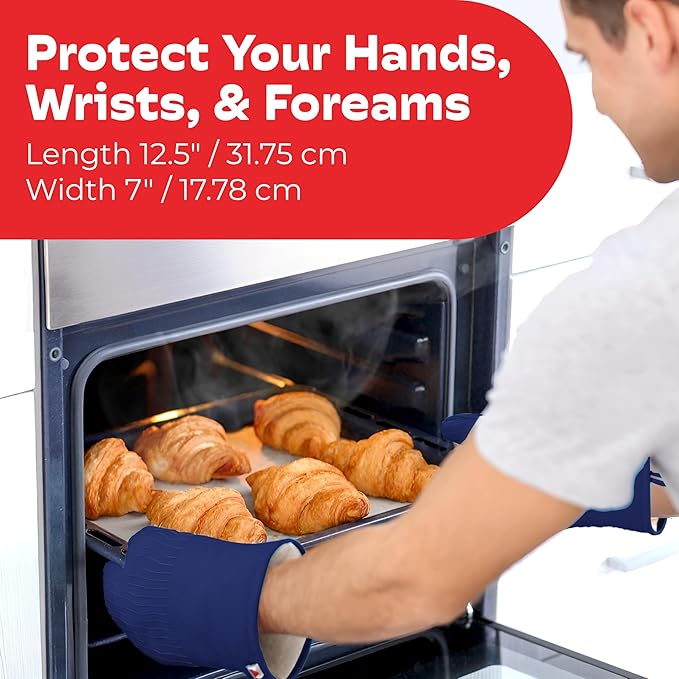 Big Red House - Silicone Oven Mitts - Dark Royal Blue Set of 2-12.5" - Heat Resistant to 536 F / 280 C Kitchen Gloves - Professional Grade Protection Hot Cooking Baking