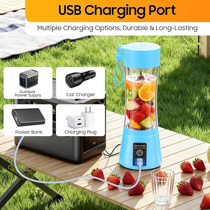 Portable Blender for Smoothies & Shakes - Cordless Personal Size Blender with 6 Blades, 380Ml Juice Cup, Lightweight & Rechargeable, Freshly Squeezed for Picnic/Sports/Office, Mother's Day