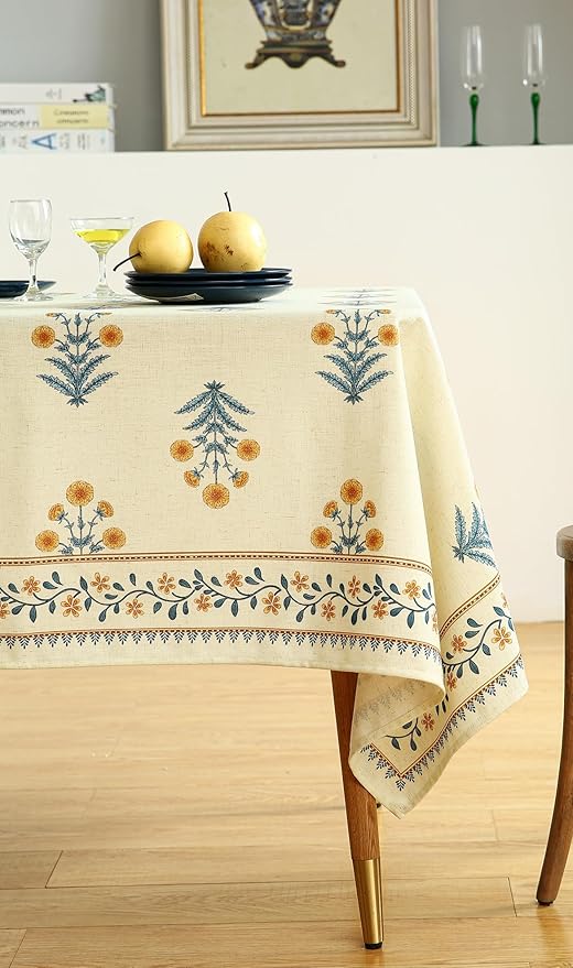 ISAENNE Designer French Pale Yellow Square Tablecloth,Linen Floral Table Cloth,Fall Wrinkle Resistant Decor Tablecloths for Dining Thanksgiving Banquet Kitchen Party,67"*67"-Estevan A