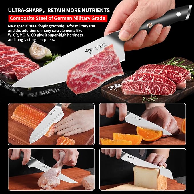 MAD SHARK Kitchen Knife Set, Professional Kitchen Knives 5PC Chef Knife Sets, German High Carbon Stainless Steel, Ultra Sharp Cooking Knives with Gift Box