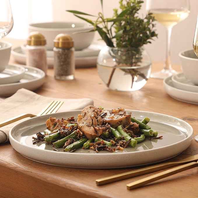 Gibson Elite Tahoe Sunset 12-Piece Reactive Stoneware Dinnerware Set – Matte Exterior & Shiny Interior Plates and Bowls, Durable Everyday Dish Set, Microwave & Dishwasher Safe - Grey