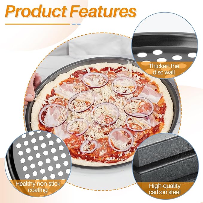 13 Inch Pizza Pan with Baking Pape - for Breville Oven Replacement Parts Perforated Round Pizza Tray, Compatible with Breville Smart Oven BOV800 and BOV845（Black）