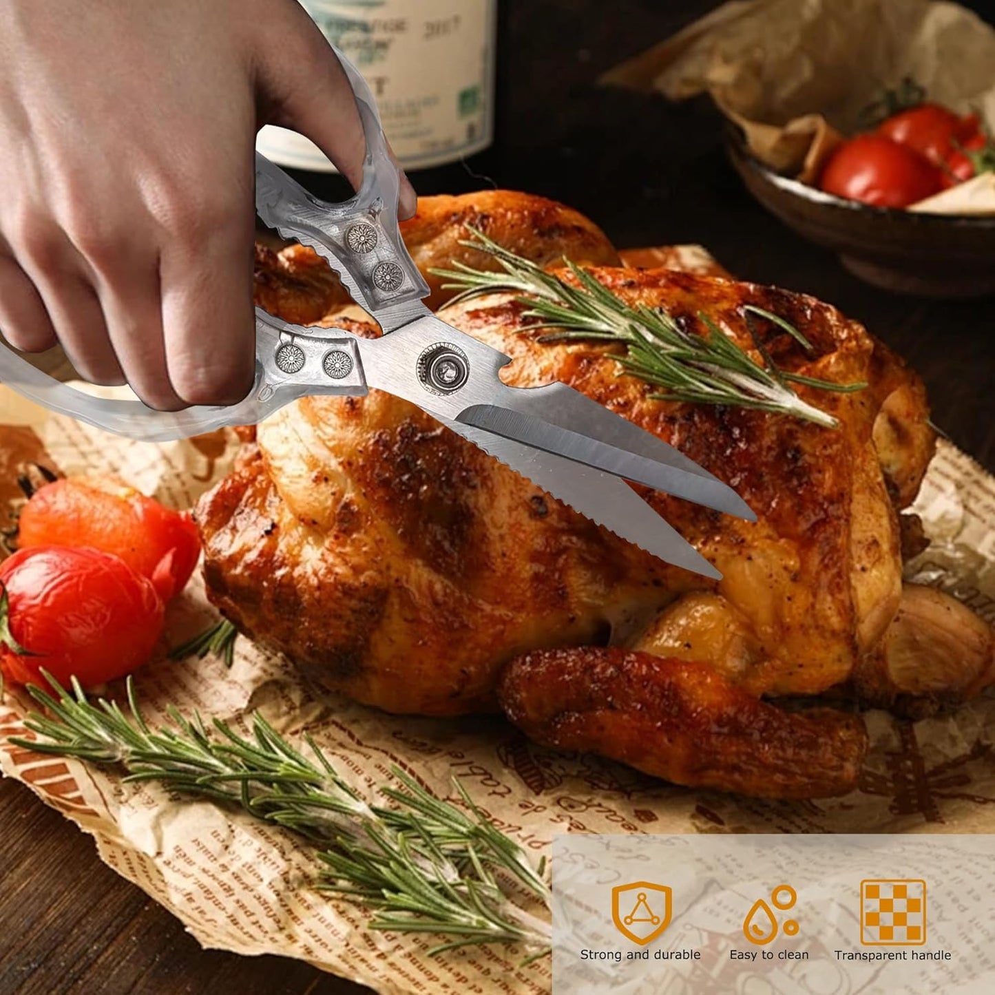 Kitchen Scissors, Heavy Duty Sharp Kitchen Shears Dishwasher Safe, Kitchen Accessories Cooking Shears for Kitchen Meat Chicken Fish Poultry Herb Bread (Blade Gold), skr-05
