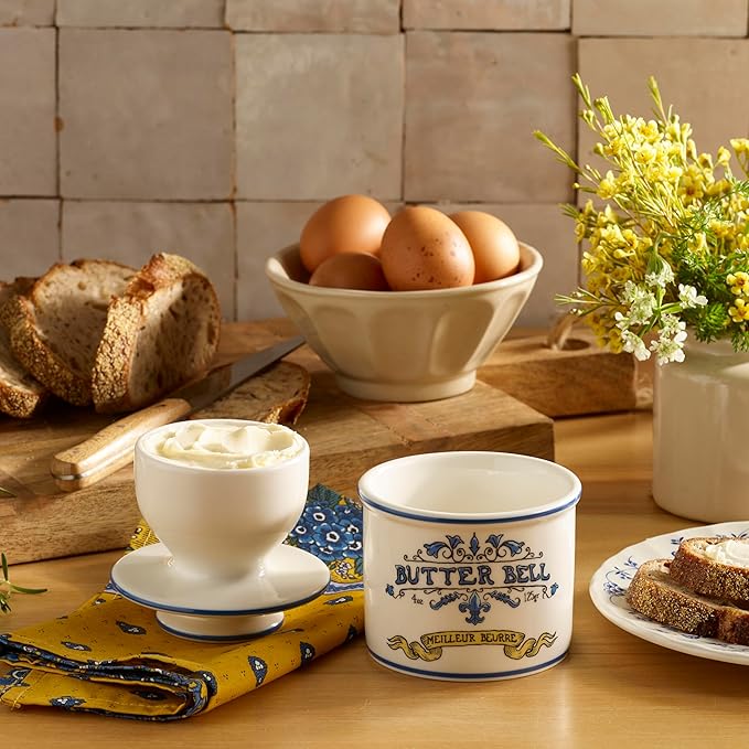Butter Bell – The Original Art Nouveau French Butter Crock by L Tremain, Water Seal Ceramic Butter Keeper for Countertop, Keeps Butter Fresh & Spreadable Without Refrigeration