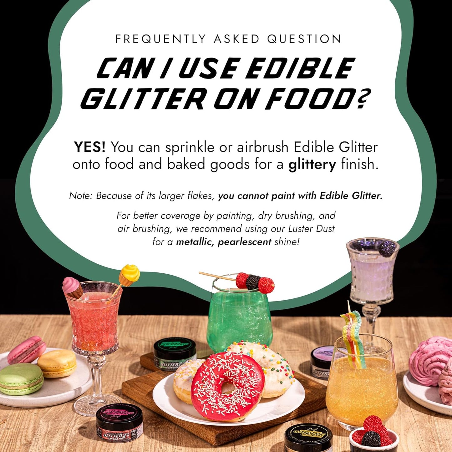 MONÉGASQUE Emerald Green Edible Glitter for Drinks 10g – Green Edible Glitter for Cakes & Cocktails – Halloween Food Coloring Spray for Cake Decorations – Drink Shimmer Powder – Cake Sprinkles