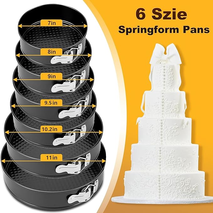 Springform Cake Pan, Cake Pan with 6 Different Size (7,8,9,9.5,10.2,11inch), Cake Molds for Baking with Removable Bottom, Non-Stick Bakeware for Effortless Baking and Easy Release