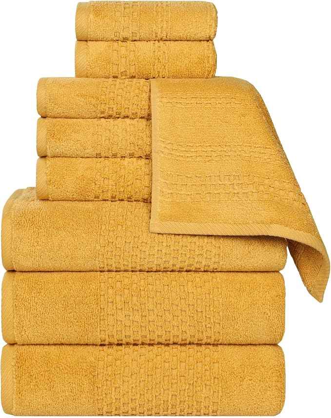 Superior Playa Zero Twist Cotton Medium Weight Towels, for Guest Bath, Bathroom, Shower, Spa, Plush, Quick Dry, Ultra-Soft Towels, Bath Essentials, Waffle Textured, 9 Piece Assorted Towel Set, Gold