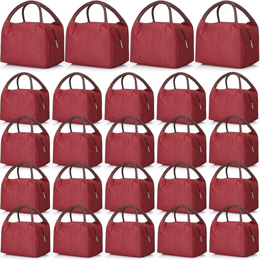 Chunful 24 Pcs Lunch Bags Bulk Insulated Reusable Lunch Bags Leakproof Tote with Aluminum Foil Interior Waterproof Thermal Tote for Women Adult Office Work Back to School Employees Picnic(Red)