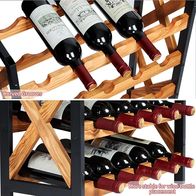 25 Bottle Wine Rack Freestanding Floor Rustic Wine Holder Stand 5 Tier Wobble-Free Tall Wine Racks Wine Large Display Storage Shelf for Cellar Kitchen 21.6''L x 10.6''W x 31.8''H