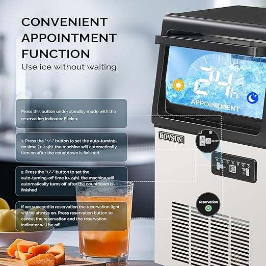 ROVSUN 90LBS/24H Commercial Ice Maker with 2 Water Inlets, Stainless Steel Ice Machine Countertop & Freestanding for Restaurant Bar with 11lbs Storage Bin, Ice Scoop, Drain Pipe & Water Filter