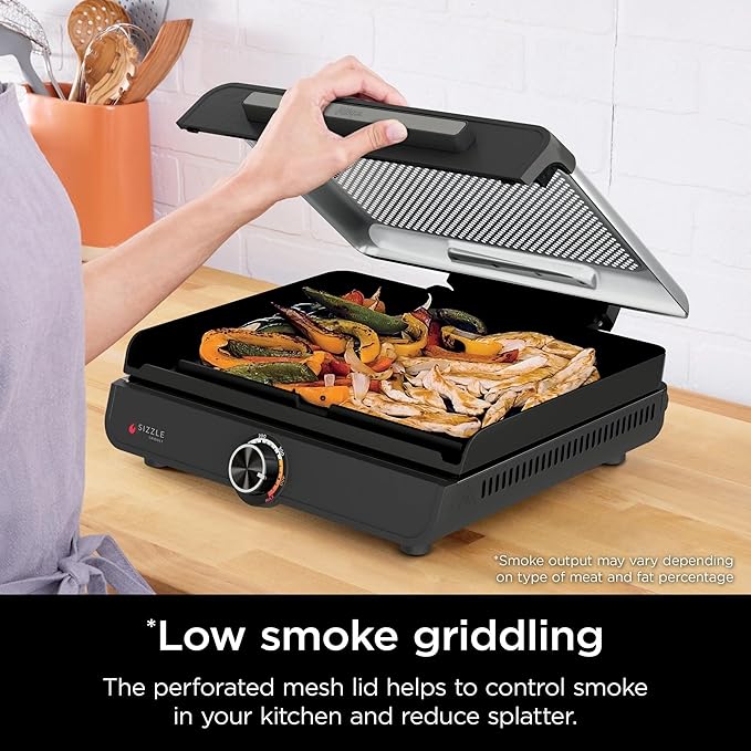 Ninja Sizzle Indoor Griddle, 14’’, Electric Grill, For Eggs, Burgers, Bacon, Pancakes, Veggies, and More, Nonstick, Dishwasher Safe, 500F, Even Cooking, GR100GDL (Renewed)