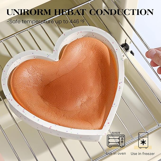 6 Inch Heart Shaped Cake Pans Small Heart Cake Pan Nonstick Silicone Molds for Baking Set of 3 (Cream)