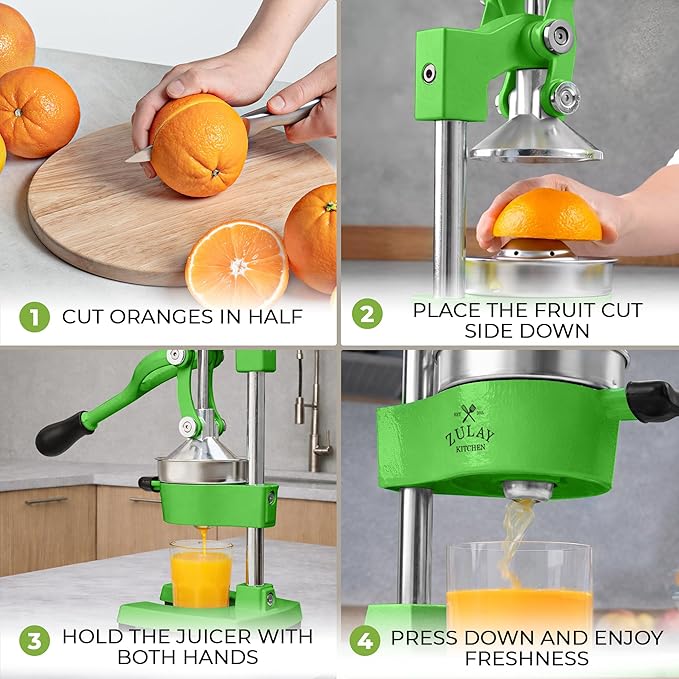 Zulay Kitchen Cast Iron Juicer - Heavy Duty Manual Juicer with Detachable Strainers for Easy Cleaning, Orange Juice Press for Citrus Fruits, Perfect for Bartenders, Juice Lovers & Health Enthusiasts