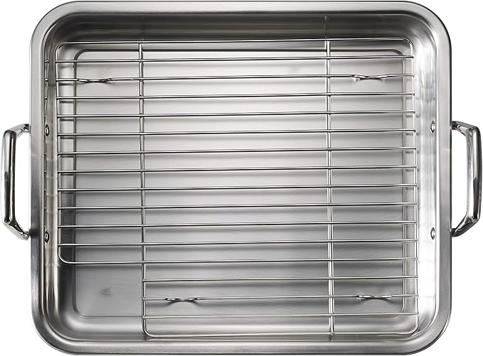 Tramontina 15-Inch Stainless Steel Roasting Pan with Rack, Turkey Roaster for Oven, Dishwasher Safe, Made in Brazil