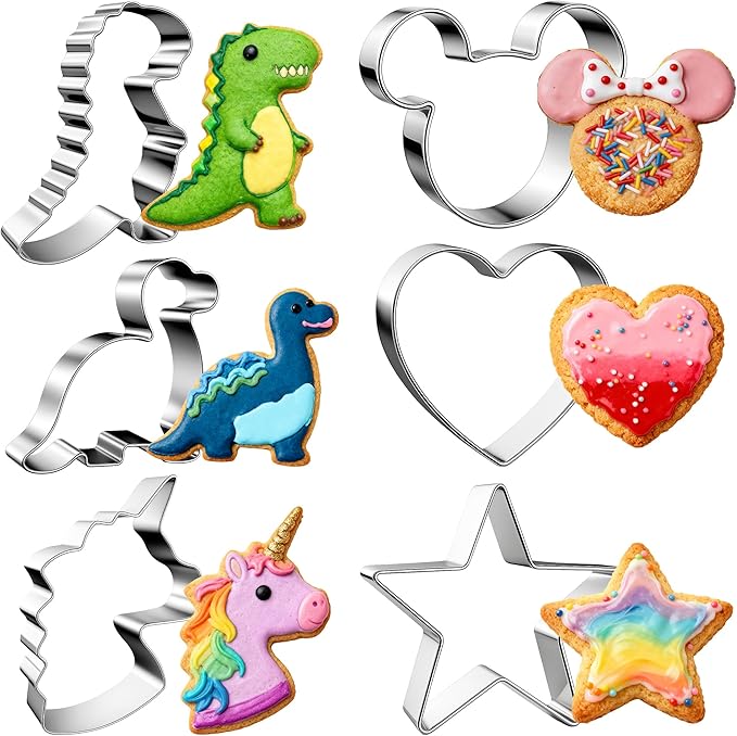 Stainless Steel Cookie Cutters, Mickey Unicorn Dinosaur Heart Star Cookie Cutters, Metal Biscuit Cutter Molds for Baking or Valentine's Day Christmas Holiday Party Decorations
