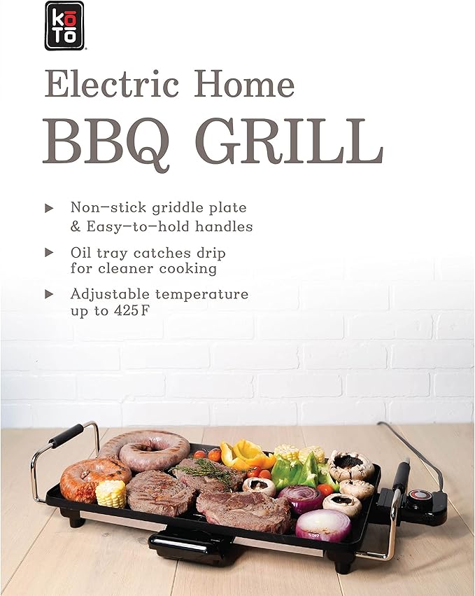 KOTO Electric Non-stick Removable BBQ Grill and Griddle (15.5"x11.5"), (18"x10")