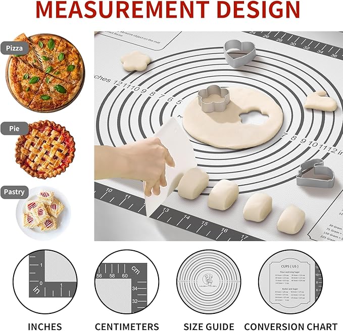 Silicone Baking Mat, Non Stick Silicone Pastry Mat for Dough Rolling, Fondant Mat, Pie Crust Pizza, Macaron,Cookie Sheet, Reusable Baking Supplier Tools White Gray 32X24INCH