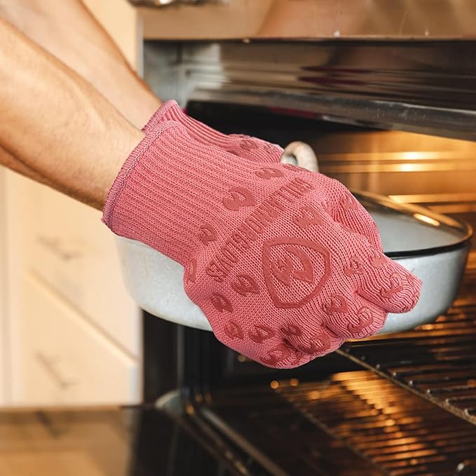 Grill Armor Oven Gloves with Fingers – 932°F Heat, Fire & Cut Resistant Mitts for BBQ, Grill, Cooking, Grilling, Baking, Smoker & Fire Pit