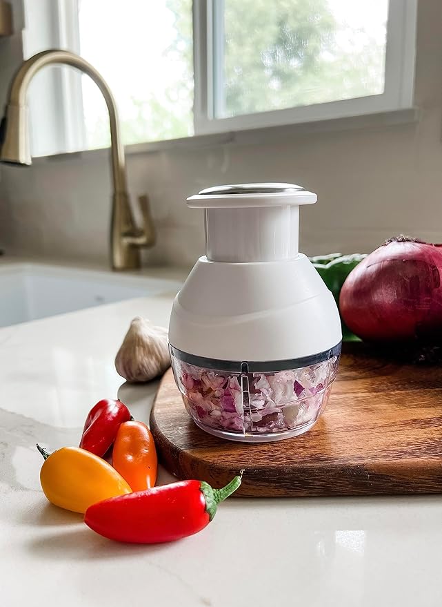 Küchenprofi Vegetable & Fruit Chopper - 3.4" Dia x 4.5" H, White, Contemporary - Mini Food Chopper - Onion Dicer & Garlic Mincer