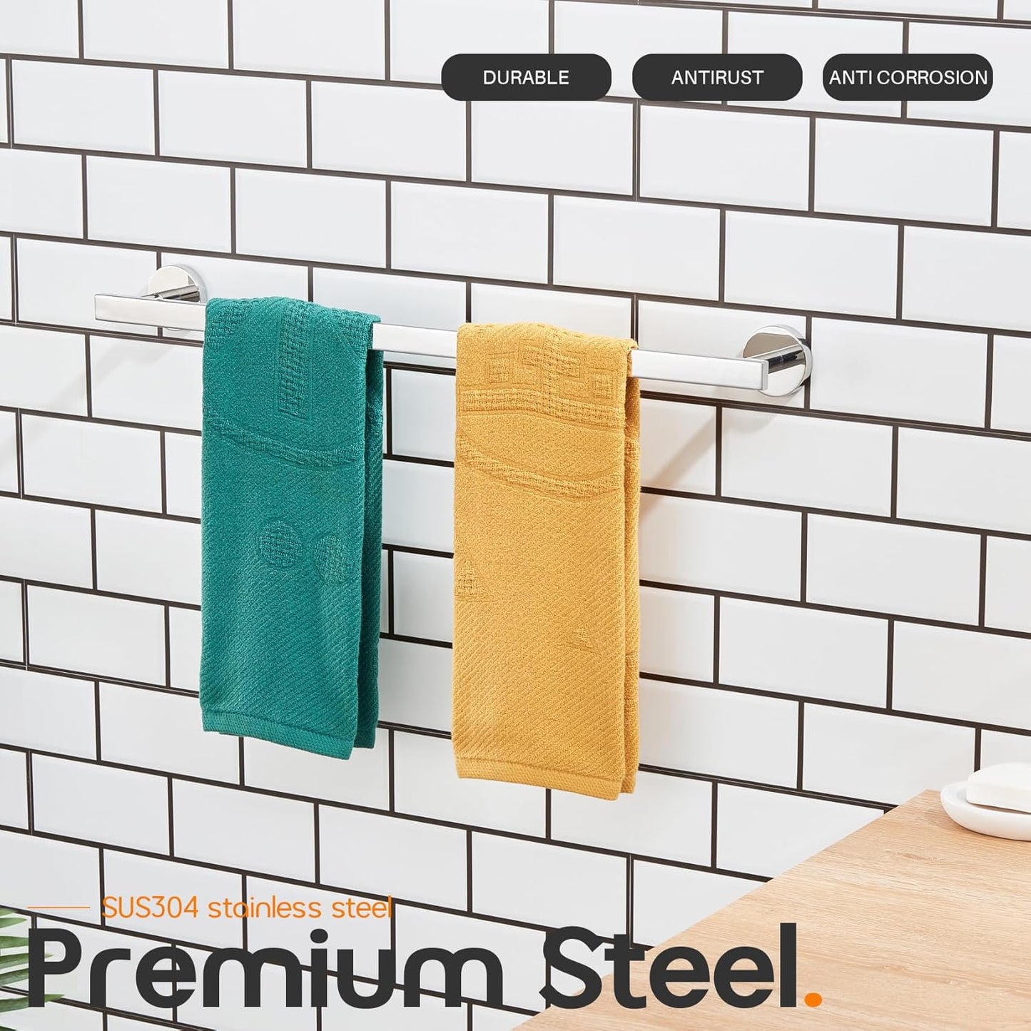 20 Inch Bathroom Towel Bar Bath Towel Rack Kitchen Towel Holder Towel Shelf Wall Mounted SUS304 Stainless Steel 2 Pack Polished Chrome AN4001CH-L20-P2