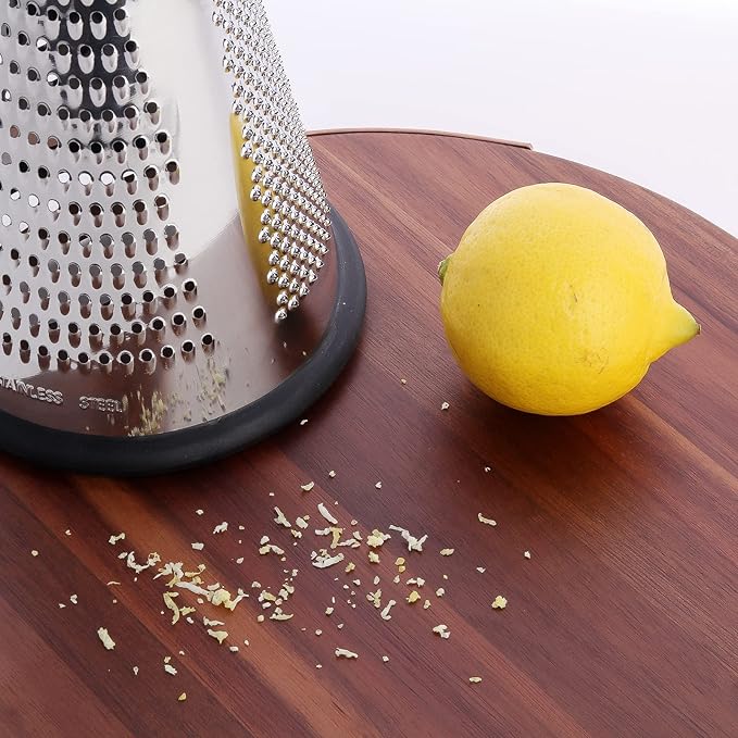 Cone Cheese Grater with Handle - Stainless Steel Triple Function Wood Handle Parmesan Shaver Non-Slip Rubber Bottom Hand Held Multifunction Vegetables Cheese Grater with container(XL:11.8" X 5.1")