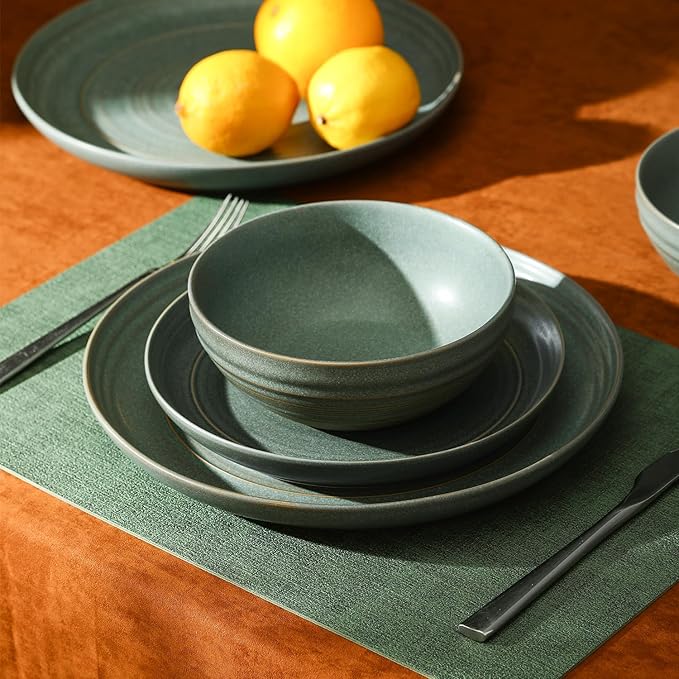 Stone Lain Elio 24-Piece Dinnerware Set Stoneware, Plates and Bowls Set, Dish Set for 8, Green