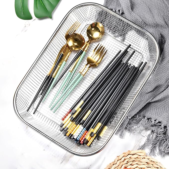 Utensil Drying Rack, 2 Pack Stainless Steel Utensils Holder Dishwasher Silverware Basket, Compact Dish Drainer for Kitchen Countertop, Chopsticks Spoons, Forks, Knifes Organizer, Large