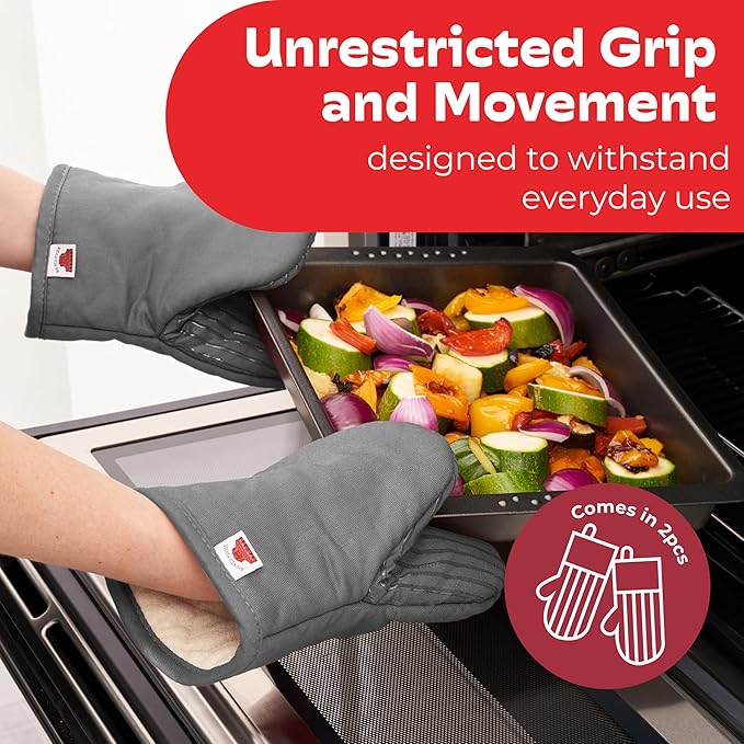 Big Red House - Silicone Mini Oven Mitts - Grey Set of 2 - Heat Resistant to 536 F / 280 C Kitchen Gloves Professional Grade Pot Holders for Cooking Baking