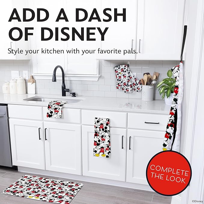 Disney Silicone Oven Mitts Heat Resistant – Set of 2 Long Cuff Cotton Kitchen Mitts with Silicone Grip Stripes, Cute Oven Mitts & Pot Holders for Cooking, Baking & Kitchen Essentials- Mickey