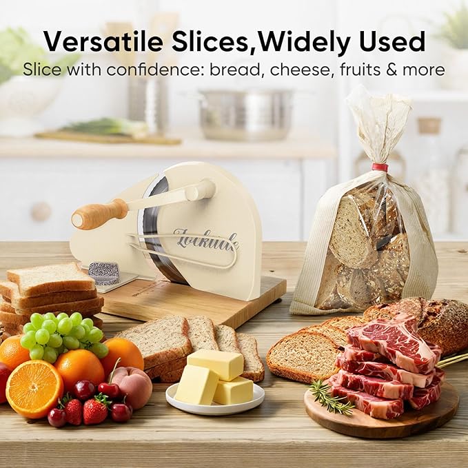 Upgrade Manual Bread Slicer for Homemade Sourdough - Adjustable Thickness & Evenly Slice, Bread Slicer with Scale Lines, Hand Crank, Suction Cups and Bread Guide for Sandwiches, Toast, Bagel, Baguette