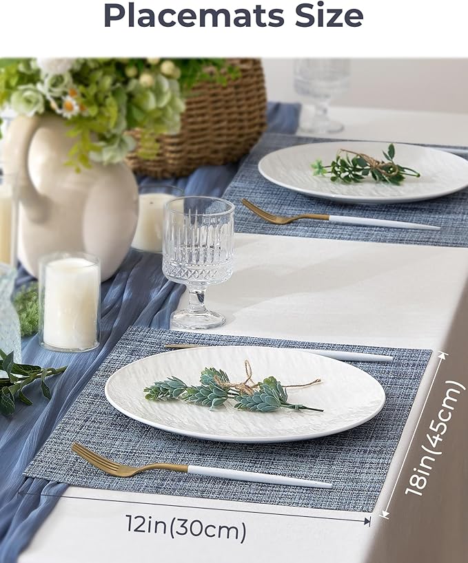 Leetaltree Deep Navy Woven Placemats Set of 6 - Heat Resistant Non-Slip Place mats for Dining Table, Washable Durable PVC Vinyl Woven Table Mats(Deep Navy, 6)