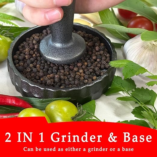 UKEMEN Cast Iron Mortar and Pestle Set, 3-Piece Small Garlic Grater Plate with Brush and Scoop, Heavy Duty Muddler and Bowl Grinder Set Perfect for Guacamole/Spices/Herbs/Solid/Metal/Glass/Rock