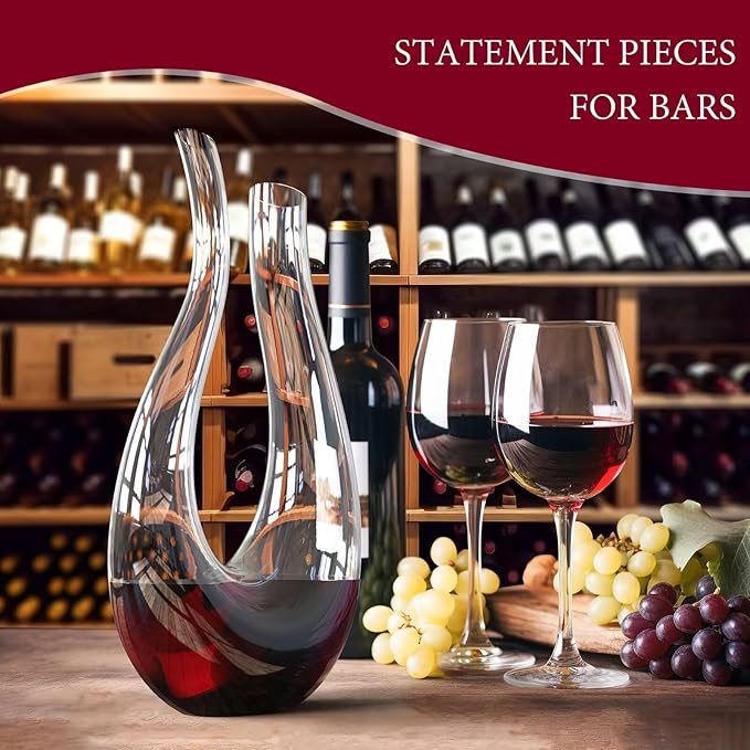 Hand-Blown Lead-Free Crystal Glass Wine Decanter – 750 ml Swan-Neck U-Shape Aerator | Luxury Gift Box, Drip-Free Pour Edge, Wide Stable Base, Easy-Clean Thin Neck | Elevate Dinners & Parties