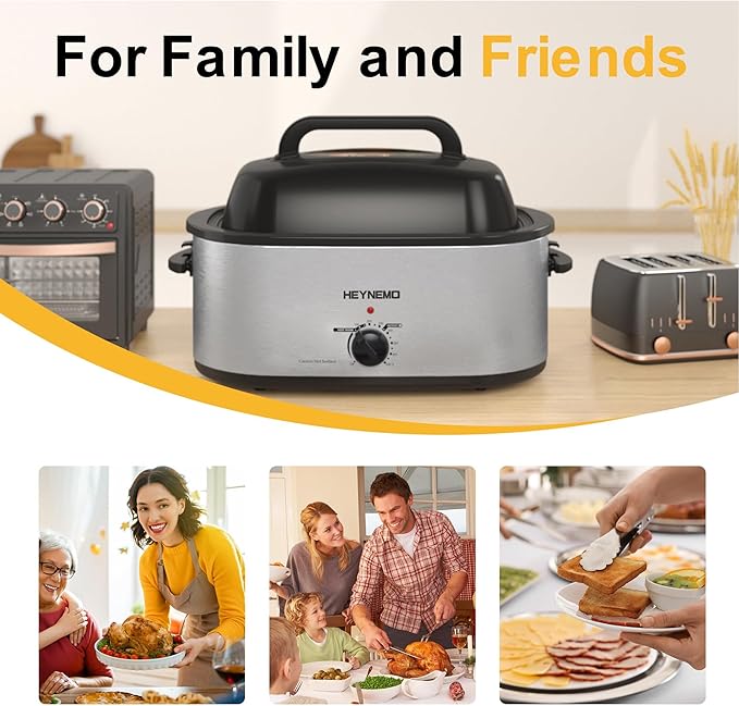 Roaster Oven 28 Quart, Electric Roaster Pan with Visible & Self-Basting Lid, Large Stainless Steel Electric Turkey Roaster Oven Defrost Warm Function, Removable Pan Rack, Fits Turkeys Up to 30LB