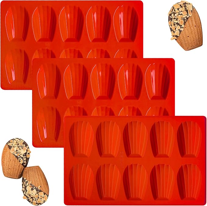 Madeleine Pans for Baking, Regular Size 10-Cavity Shell Shape Madeleine Mold Cake Pans, 3Pcs Silicone Madeleine Chocolate Cookies Trays for Baking(Regular(10-Cavity))