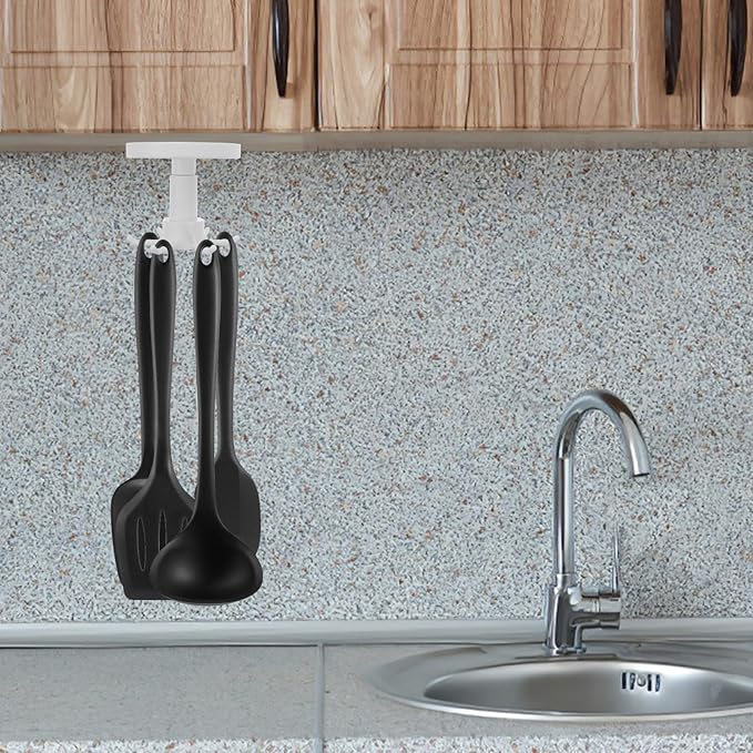 Baluue 2pcs Wall Mounted Kitchen Utensil Hooks with Strong Adhesive, 6-Claw Rotating Non-Punch Storage Hangers Under Cabinet Hanging and Multi-use Kitchen Organization