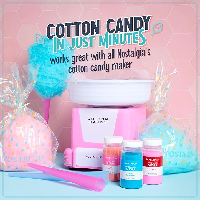 Nostalgia FSCC8 Cotton Candy Party Kit 3 Flavors, 4 Reusable Cones, 10 Floss Bags, 1, blue