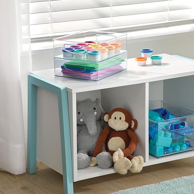 iDesign Plastic Stackable Pantry Bin - Organizer Bin with Handles for Cabinets or Fridge - Set of 2 - Clear