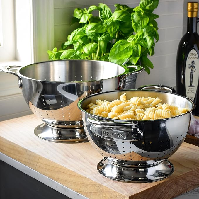 Hestan Provisions – 2-Piece Stainless Steel Colander Set – 3 & 5 Quart, Nesting Design
