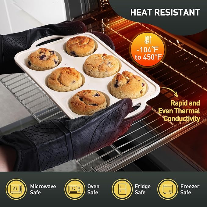 Socisen 2 Packs 6 Cups Silicone Muffin Pan with Metal Reinforced Frame Jumbo Size Cupcake Pan Tray Egg Bites Silicone Circle Cookie Molds Muffin Tin Tart Pans Large Big Baking Sheet Set for Breakfast