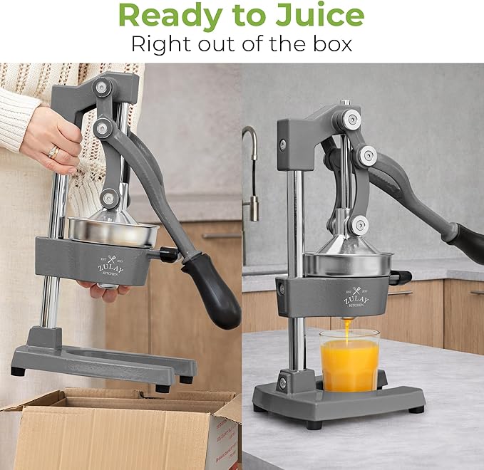 Zulay Kitchen Cast Iron Juicer - Heavy Duty Manual Juicer with Detachable Strainers for Easy Cleaning, Orange Juice Press for Citrus Fruits, Perfect for Bartenders, Juice Lovers & Health Enthusiasts