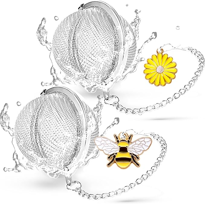 Stainless Steel Tea Infusers, Set of 2 TeaSanavie Tea Strainer Tea Ball with Honeybee & Flower Charms for Loose Leaf Tea