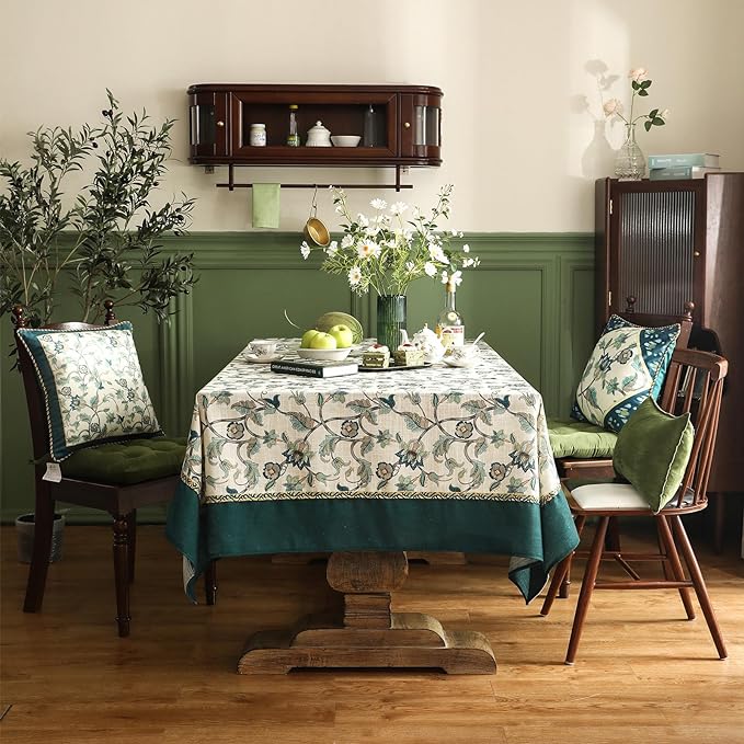 patdrea Designer Green Small Square Table Cloth,Vintage Floral Linen Durable Breathable French Tablecloth,Dacorative Cover for Kitchen Dining,Christmas,Thanksgiving,Tea Party,55"x55"-Noah