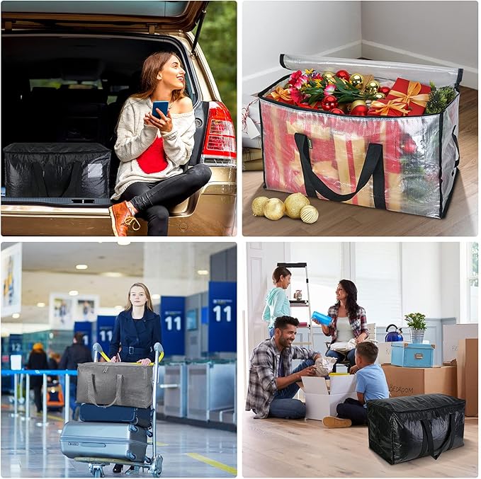 BALEINE 6-Pack Oversized Moving Bags with Reinforced Handles, Heavy-Duty Storage Tote for Clothes, Moving Supplies (Winter Grey, 6-Pack)