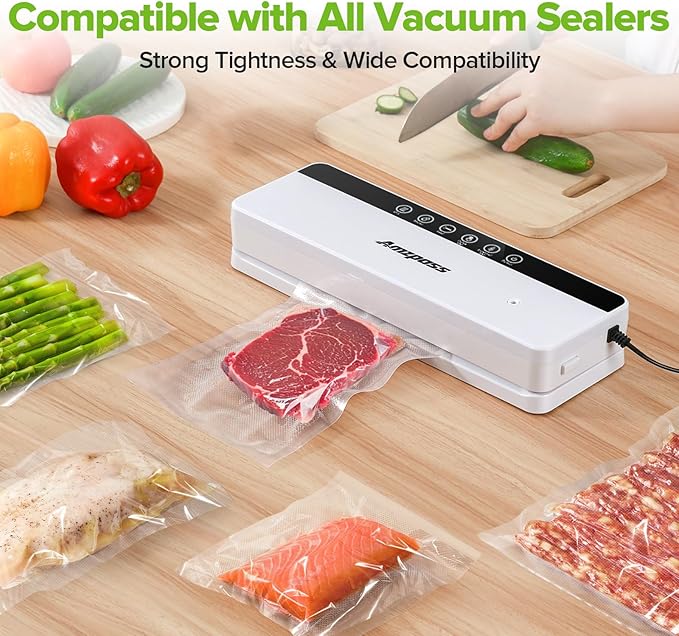 Vacuum Sealer Bags for Food, 7 Pack - 8" x 20' (3 Rolls) + 11"x 20' (3 Rolls) + 6"x 20' (1 Roll), BPA-Free Commercial Grade Embossed Customized Size Bags for Food Storage, Meal Prep, Sous Vide