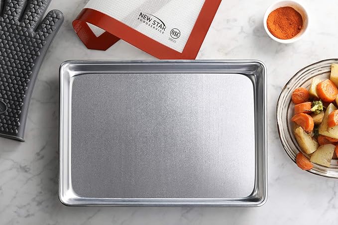 New Star Foodservice Commercial-Grade 18-Gauge Aluminum Sheet Pan/Bun Pan (9 x13 x1 inch (Quarter Size))