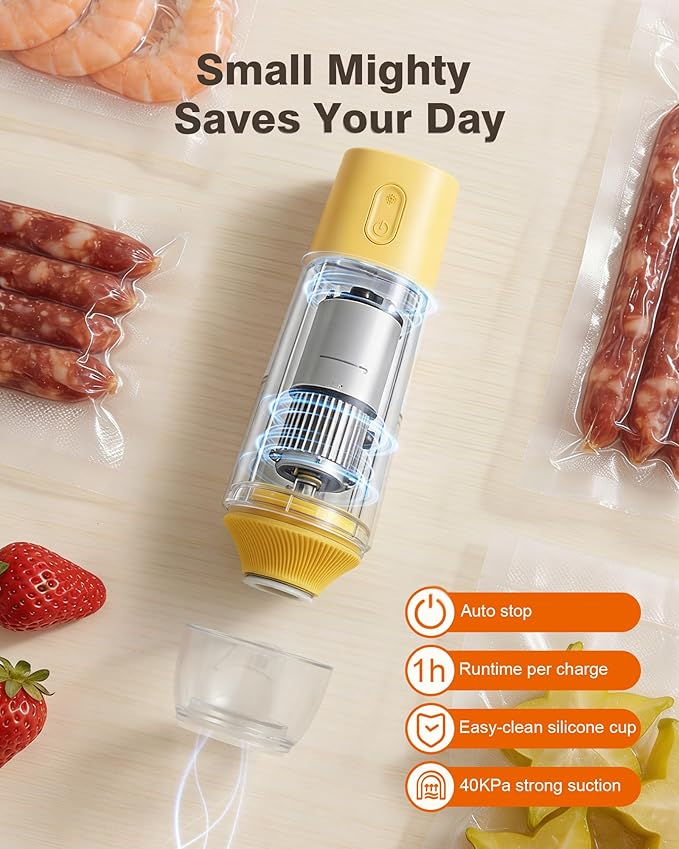 Vacuum sealer for food, Chef’s Design to Preserve Freshness, Compact Handheld Vacuum Sealer with 30 Reusable Bags, Professional-Grade for Food Storage Savers, Mustard
