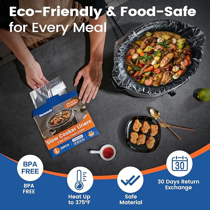Slow Cooker Liners, Hotensil 13"x 21" 20 Count Cooking Bags Large Size Disposable Pot Liner, Fit 3QT to 8.5QT for Slow Cooker Cooking Trays, Multi-Purpose Durable Liners Plastic Bags, BPA Free